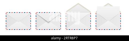 Enveloppes vectorielles avec lettre vierge. Ensemble d'enveloppes isolées pliées et dépliées. Modèle de conception. Message, notification, courrier, surprise et Illustration de Vecteur