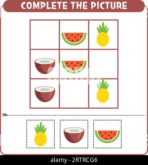 Complétez le tableau des fruits. Feuille de travail de jeu éducatif pour les enfants Sudoku Illustration de Vecteur