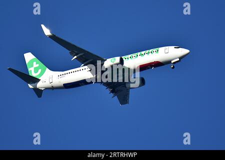 Marseille, France. 14 septembre 2023. Un avion Transavia arrive à l’aéroport Marseille Provence. (Photo Gerard Bottino/SOPA Images/Sipa USA) crédit : SIPA USA/Alamy Live News Banque D'Images