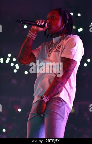 LIL Durk sur le 'Sorry for the Drought Tour 2023' au United Center le vendredi 11 août 2023 à Chicago, il, USA avec : LIL Durk, Durk Derrick Banks où : Chicago, Illinois, États-Unis quand : 12 août 2023 crédit : Adam Bielawski/WENN.com Banque D'Images
