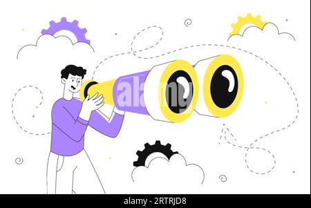 Homme avec de grandes jumelles concept de ligne vectorielle Illustration de Vecteur