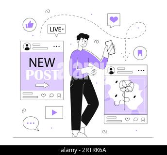 Homme avec la ligne vectorielle des médias sociaux Illustration de Vecteur