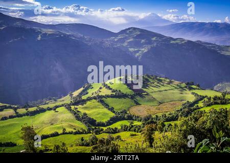 Green paysage andin dans la luminosité de l'après-midi près de El Altar volcan dans la région de Riobamba, Équateur Banque D'Images