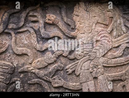 Anciens reliefs en pierre maya sur les ruines de Chichen Itza dans le Yucatan, Mexique Banque D'Images