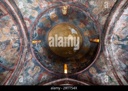 Fresques de la chapelle byzantine d'Agios Nikolaos Fountoukli, l'une des plus anciennes églises de Rhodes en tant que bâtiment à quatre conques datant du 14th siècle Banque D'Images