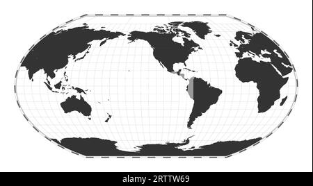 Carte du monde vectorielle. Projection Wagner VI. Carte géographique du monde simple avec des lignes de latitude et de longitude. Centré sur une longitude de 120 deg E. Vector illustr Illustration de Vecteur