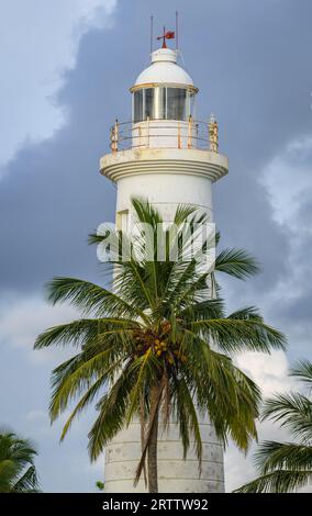 Photographie de paysage du phare de Galle fort, palmier et phare. Banque D'Images