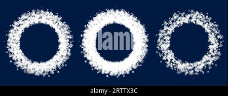 Ensemble d'anneaux de flocons de neige d'hiver. Cercles moelleux doux de flocons de neige blancs pour la conception et la décoration de cartes de vacances d'hiver, modèles de médias sociaux. Si Illustration de Vecteur