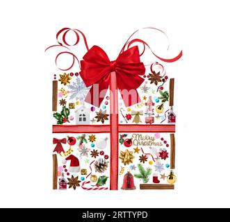Décoration de Noël en forme de cadeau de Noël. Cadeau de Noël créatif isolé sur blanc. Banque D'Images