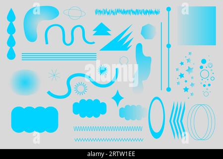 Set psychédélique rétro futuriste formes géométriques abstraites Wireframe, éléments cyberpunk. Couleurs néon isolées. Illustration vectorielle Illustration de Vecteur