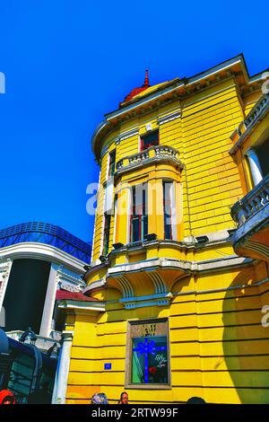 Découvrez la sérénité tandis que les maisons traditionnelles s'harmonisent avec le magnifique paysage naturel de la Chine, créant une fusion pittoresque Banque D'Images