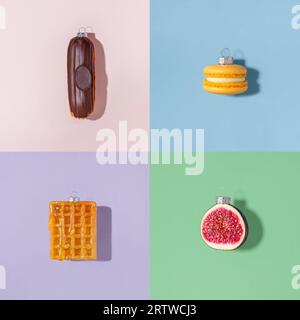 Dessert du nouvel an. concept minimal de boules de noël Banque D'Images