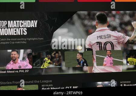 Apple MLS Season Pass - Apple TV a permis aux abonnés de diffuser la Major League Soccer sur Apple TV, en utilisant Lionel Messi dans les promotions Banque D'Images