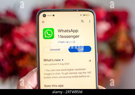 Madrid, Espagne 09 14 2023 : écran d'un téléphone portable avec l'application Whatssap Banque D'Images