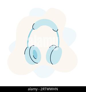 Casque Doodle. Concept de podcast, streaming. Illustration vectorielle, conception plate Illustration de Vecteur