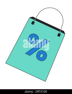 Sac boutique avec autocollant marketing de dessin animé linéaire en pourcentage 2D. Illustration de Vecteur
