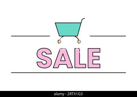 Panier d'achat vente autocollant de marketing de dessin animé linéaire 2D. Illustration de Vecteur