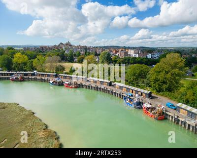 Vue aérienne de la ville de Rye et de la rivière Rother, East Sussex, Royaume-Uni Banque D'Images
