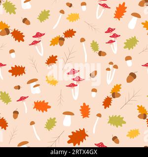 Vector automne modèle sans couture avec des feuilles, des glands, des champignons Illustration de Vecteur