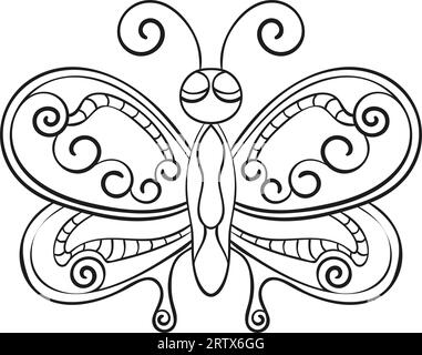 Papillon isolé dessin au trait, page pour livre de coloriage, illustration vectorielle dessinée à la main Illustration de Vecteur