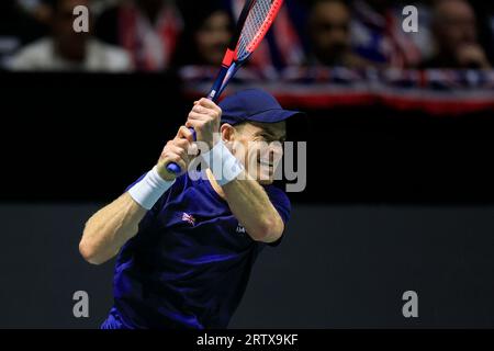 Manchester, Royaume-Uni. 15 septembre 2023. Andy Murray (GBR) en action lors du match de coupe Davis Grande-Bretagne vs Suisse à Manchester AO Arena, Manchester, Royaume-Uni, le 15 septembre 2023 (photo de Conor Molloy/News Images) à Manchester, Royaume-Uni le 9/15/2023. (Photo de Conor Molloy/News Images/Sipa USA) crédit : SIPA USA/Alamy Live News Banque D'Images