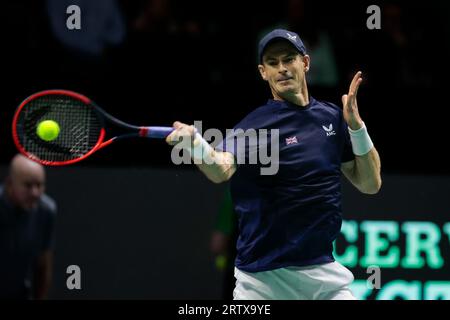 Manchester, Royaume-Uni. 15 septembre 2023. Andy Murray (GBR) en action lors du match de coupe Davis Grande-Bretagne vs Suisse à Manchester AO Arena, Manchester, Royaume-Uni, le 15 septembre 2023 (photo de Conor Molloy/News Images) à Manchester, Royaume-Uni le 9/15/2023. (Photo de Conor Molloy/News Images/Sipa USA) crédit : SIPA USA/Alamy Live News Banque D'Images