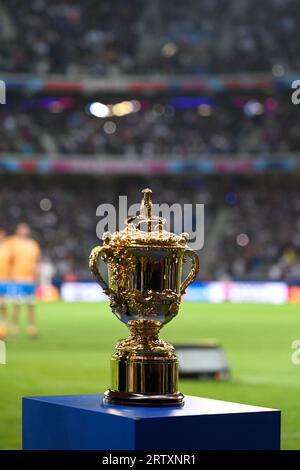 Lille, France. 14 septembre 2023. Julien Mattia/le Pictorium - coupe du monde de rugby France-Uruguay - 14/9/2023 - France/hauts de France/Lille - le Trophée lors du match de coupe du monde de rugby 2023 entre la France et l'Uruguay au Stade Pierre Mauroy, Lille, le 14 septembre 2023. Crédit : LE PICTORIUM/Alamy Live News Banque D'Images