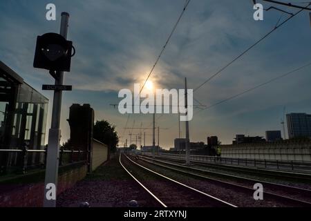 Station de tramway, Deansgate Castlefield, Manchester, Angleterre, Grande-Bretagne Banque D'Images