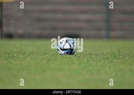 Hasselt, Belgique. 12 septembre 2023. Photo d'illustration montrant un ballon sur le terrain lors d'un match amical de football entre les équipes nationales U19 de Belgique et de République tchèque le mardi 12 septembre 2023 à Hasselt, Belgique . Crédit : Sportpix/Alamy Live News Banque D'Images