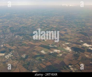 Une vue à haute altitude des Cardington Sheds près de Shortstown, Bedfordshire, Royaume-Uni Banque D'Images