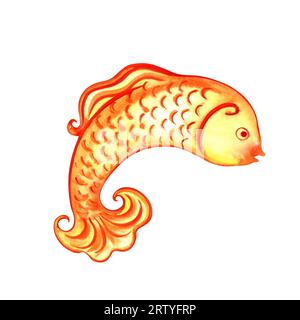 Goldfish. Un symbole de prospérité, de bien-être et de chance. Illustration aquarelle faite à la main. Isoler. Pour l'impression, autocollants et étiquettes. Pour carte postale Banque D'Images