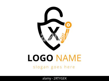 Combinaison du logo de la lettre X Key avec la clé House Locker. Illustration vectorielle de symbole de signe de logo de verrouillage Illustration de Vecteur