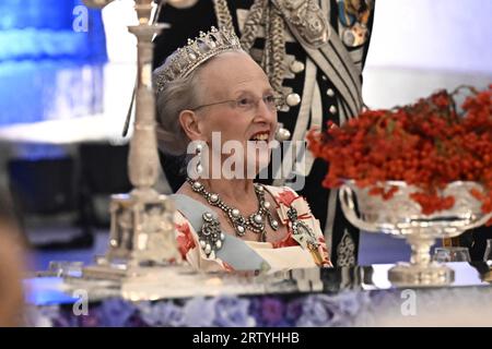 Stockholm, Sverige. 15 septembre 2023. STOCKHOLM 20230915 la Reine Margrethe du Danemark pendant le dîner du Jubilé au Palais Royal de Stockholm, Suède, le 15 septembre 2023, à l'occasion du 50e anniversaire de l'accession au trône de SM le Roi Foto : Jonas Ekströmer/TT/kod 10030 crédit : TT News Agency/Alamy Live News Banque D'Images