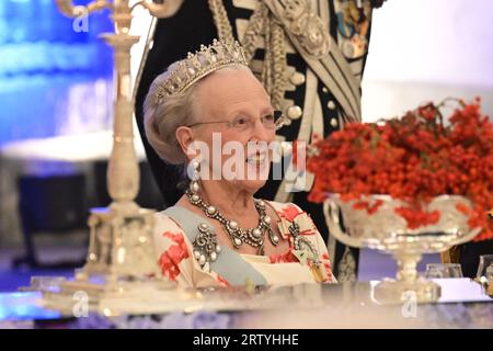 STOCKHOLM 20230915 la Reine Margrethe du Danemark lors du dîner du Jubilé au Palais Royal de Stockholm, Suède, le 15 septembre 2023, à l'occasion du 50e anniversaire de l'accession au trône de SM le Roi Foto : Jonas Ekströmer / TT / kod 10030 Banque D'Images