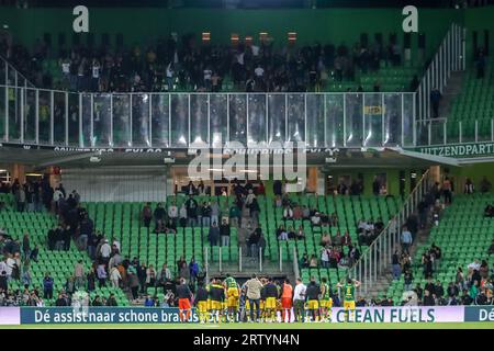 Groningen, pays-Bas. 15 septembre 2023. GRONINGEN, PAYS-BAS - SEPTEMBRE 15 : les joueurs d'ado Den Haag célèbrent la victoire lors du match néerlandais Keuken Kampioen Divisie entre le FC Groningen et ado Den Haag à Euroborg le 15 septembre 2023 à Groningen, pays-Bas (photo de Pieter van der Woude/ Orange Pictures BV/Alamy Live News Banque D'Images