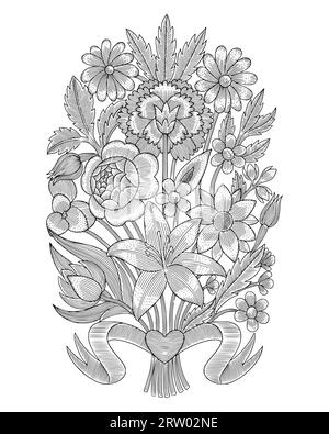 Un bouquet de fleurs, gravure vintage dessin style illustration vectorielle Illustration de Vecteur