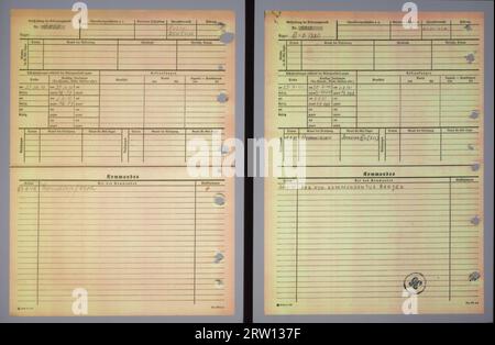 Fiche d'identification pour les détenus du camp de concentration, Bergen Belsen, Basse-Saxe, Allemagne Banque D'Images