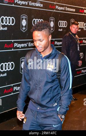 MELBOURNE, AUSTRALIE, 24 JUILLET : Raheem Sterling arrive avant Manchester City contre le Real Madrid dans le match 3 de la coupe internationale des champions 2015 Banque D'Images