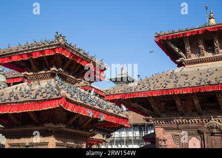 Katmandou, Népal, 19 octobre 2014 : les toits de deux pagodes sur la place Kathmandu Durbar Banque D'Images