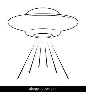 Rayons ovni de soucoupe volante extraterrestre, icône ovni avertissant l'invasion extraterrestre Illustration de Vecteur
