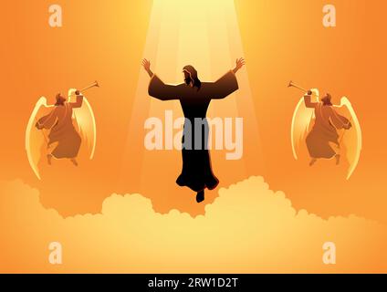 Série d'illustrations de silhouettes bibliques, le jour de l'ascension de Jésus-Christ, le thème du jour du jugement Illustration de Vecteur