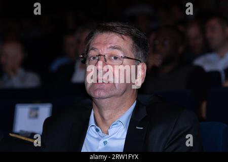 Marseille, France. 14 septembre 2023. Patrice Vergriete, Ministre délégué au logement est vu lors de la conférence. L'Union syndicale de l'immobilier (Unis) tient sa convention annuelle d'automne à Marseille dans un contexte de crise du secteur de la vente immobilière et de début de récession dans le secteur du logement en raison de la hausse des taux d'intérêt et de l'inflation persistante en France. Crédit : SOPA Images Limited/Alamy Live News Banque D'Images