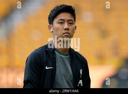 Wolverhampton, Royaume-Uni. 16 septembre 2023. Wataru Endo de Liverpool pendant le match de Premier League à Molineux, Wolverhampton. Le crédit photo devrait se lire : Andrew Yates/Sportimage crédit : Sportimage Ltd/Alamy Live News Banque D'Images