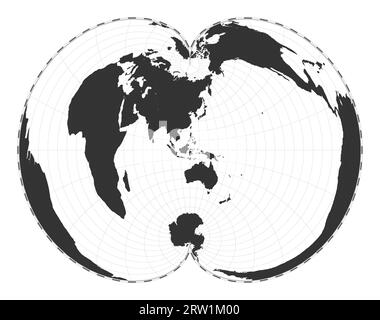 Carte du monde vectorielle. Projection polyconique américaine. Carte géographique du monde simple avec des lignes de latitude et de longitude. Centré sur une longitude de 120 degrés W. Vecto Illustration de Vecteur