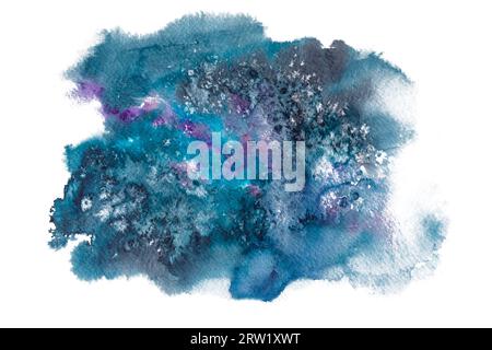 Texture turquoise aquarelle abstraite sur fond blanc. Banque D'Images