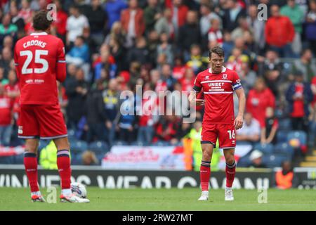 Blackburn, Royaume-Uni. 16 septembre 2023. Jonathan Howson #16 de Middlesbrough encourage ses coéquipiers après avoir perdu 1-0 lors du Sky Bet Championship Match Blackburn Rovers vs Middlesbrough à Ewood Park, Blackburn, Royaume-Uni, le 16 septembre 2023 (photo de Gareth Evans/News Images) à Blackburn, Royaume-Uni le 9/16/2023. (Photo Gareth Evans/News Images/Sipa USA) crédit : SIPA USA/Alamy Live News Banque D'Images