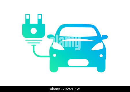 Icône de charge de la prise de la voiture électrique et du câble électrique isolée sur fond blanc. Panneau de chargement de voiture électrique. Écotechnologies renouvelables. Définir les icônes. Banque D'Images