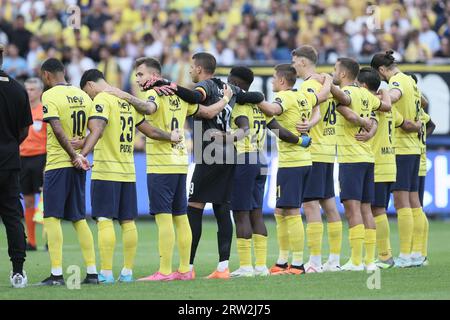 Bruxelles, Belgique. 16 septembre 2023. Les joueurs de l'Union photographiés au début d'un match de football entre la Royale Union Saint-Gilloise et le KRC Genk, samedi 16 septembre 2023 à Bruxelles, le jour 07 de la saison 2023-2024 de la Jupiler Pro League première division du championnat belge. BELGA PHOTO BRUNO FAHY crédit : Belga News Agency/Alamy Live News Banque D'Images