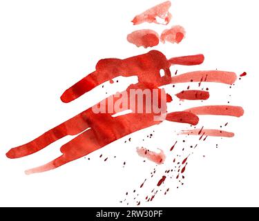 Éclaboussures de sang d'aquarelle peinte isolé sur blanc pour la conception d'halloween. Illustration rouge goutte de sang goutte à goutte. Gouttes rouges sanguines. Halloween sanglante. Banque D'Images