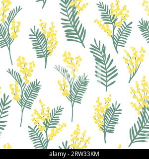 Motif sans couture avec des fleurs et des feuilles de mimosa. Fond floral botanique vectoriel. Illustration de Vecteur